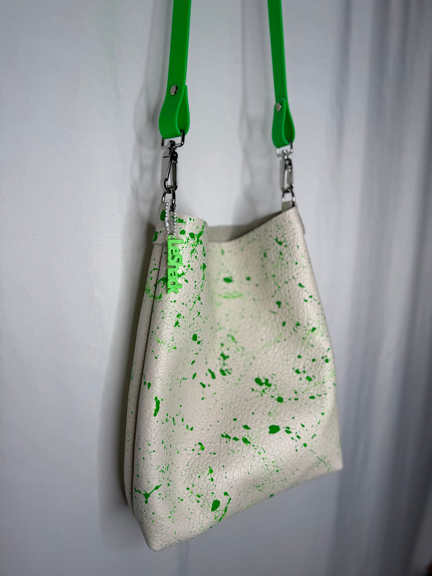 Neon Green Splatter Leather Crossbody Bag