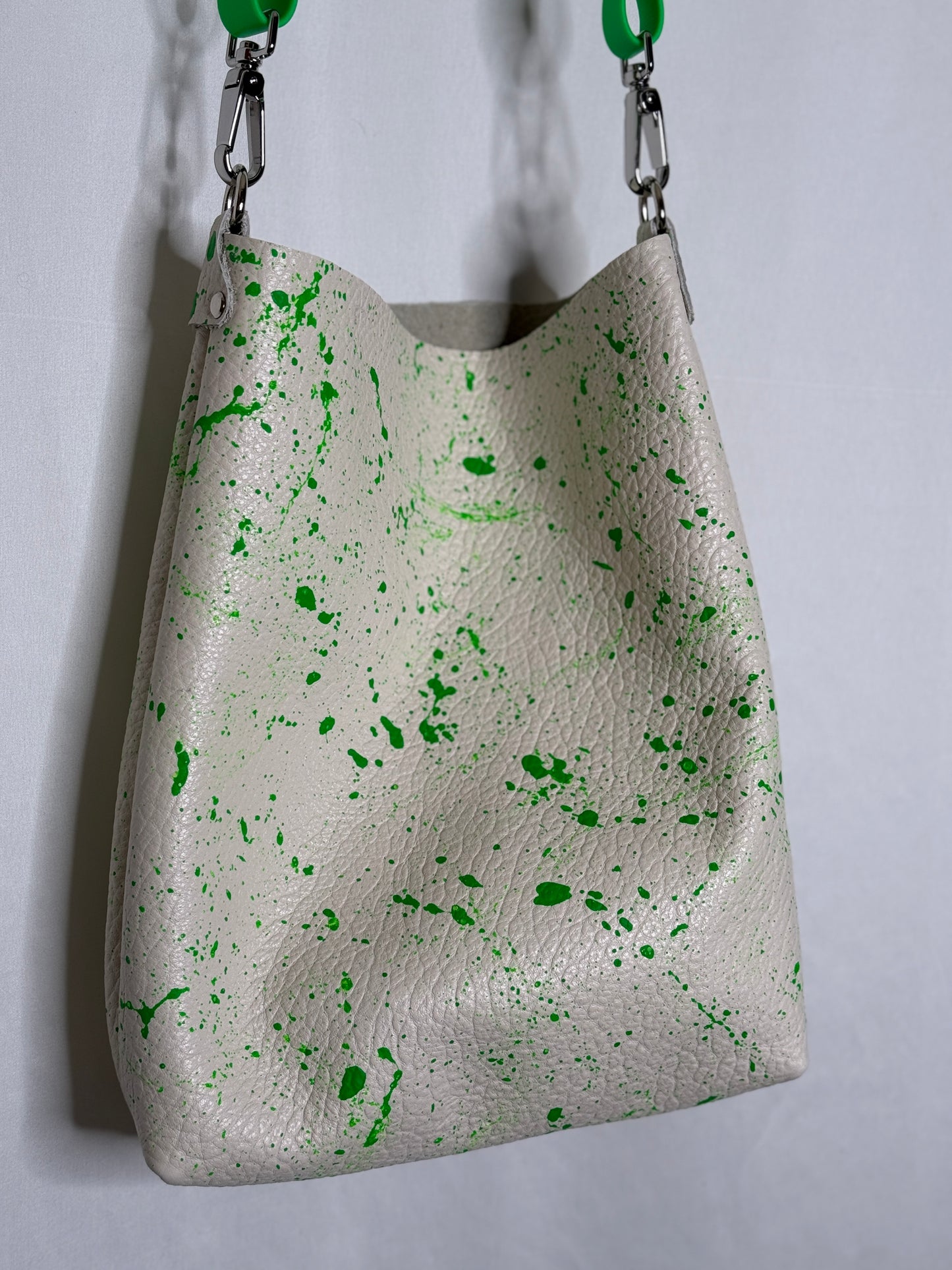 Neon Green Splatter Leather Crossbody Bag