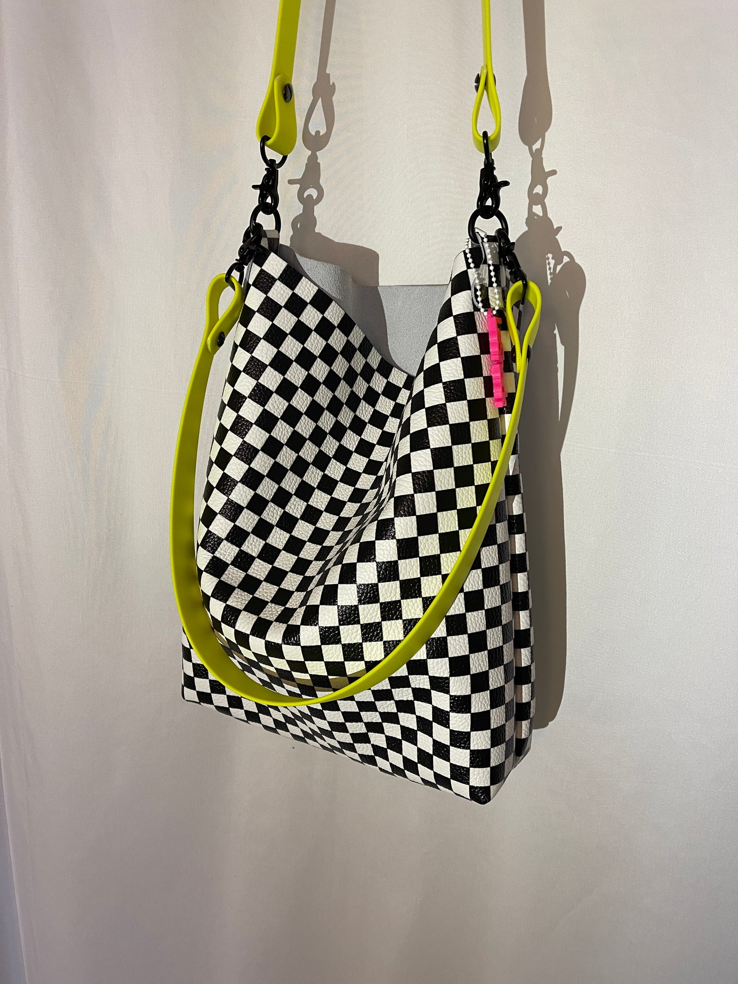 Checkerboard Leather Crossbody Bag with two strap options