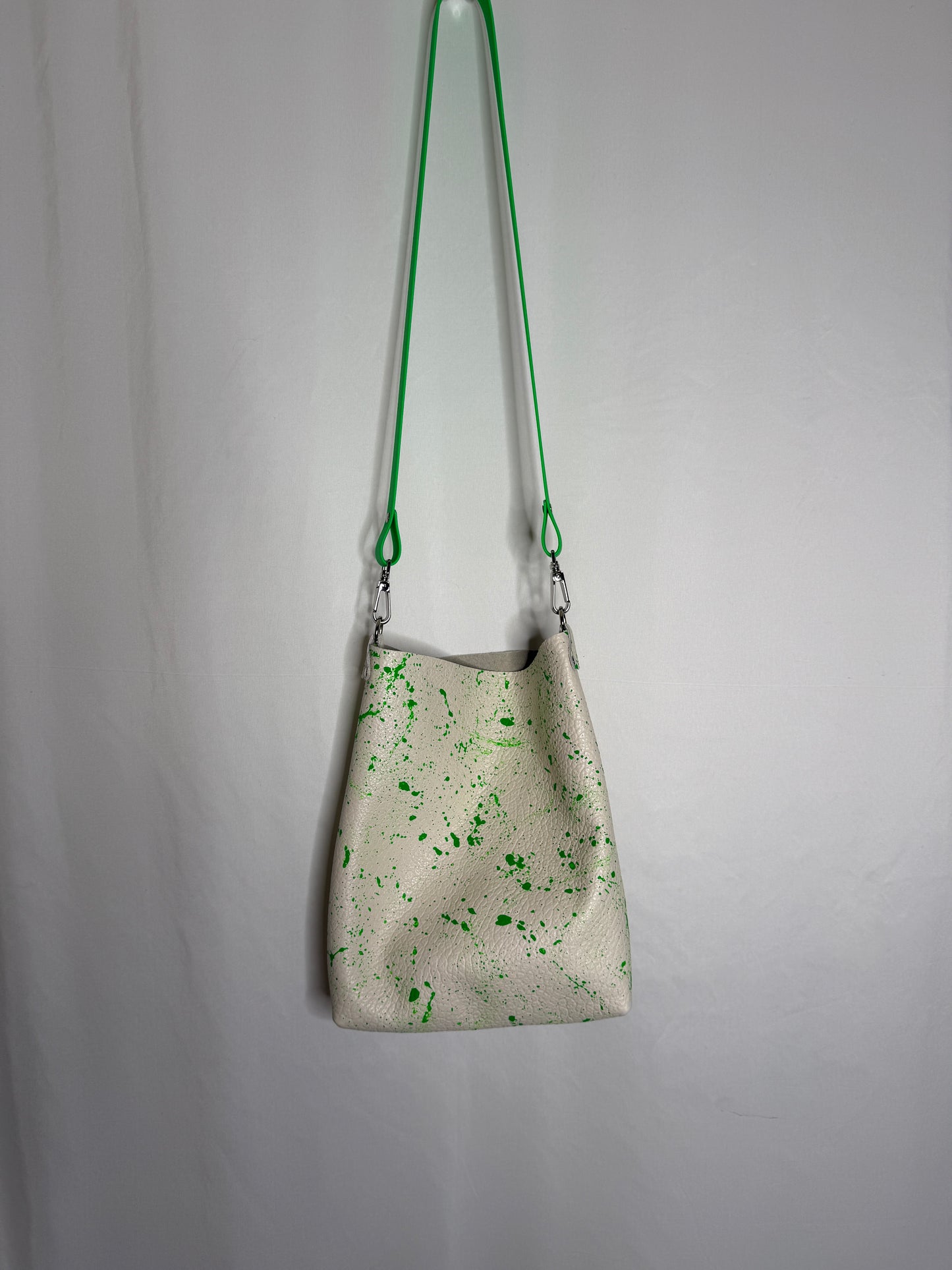 Neon Green Splatter Leather Crossbody Bag