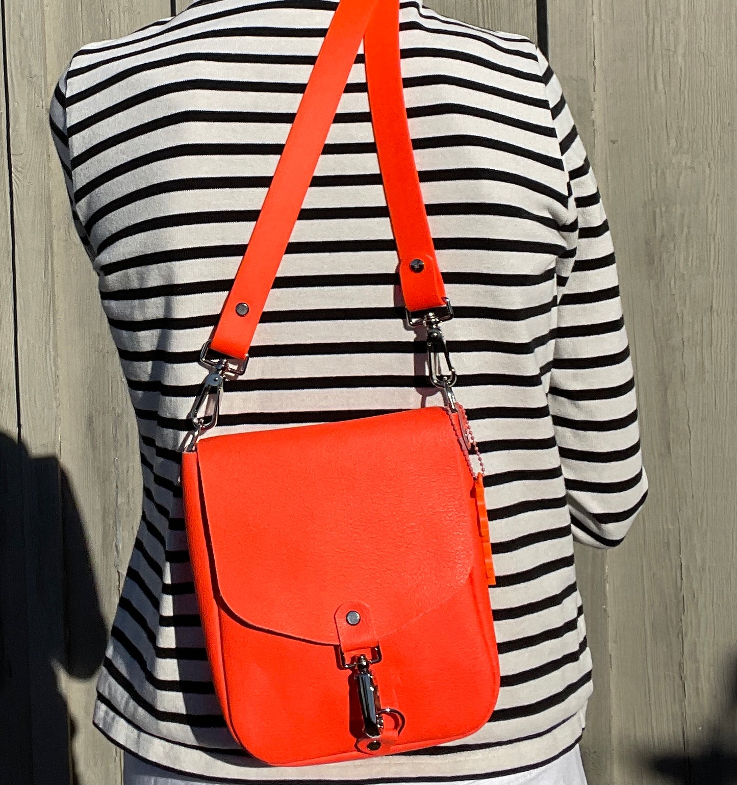 Neon Orange Flap Crossbody Bag