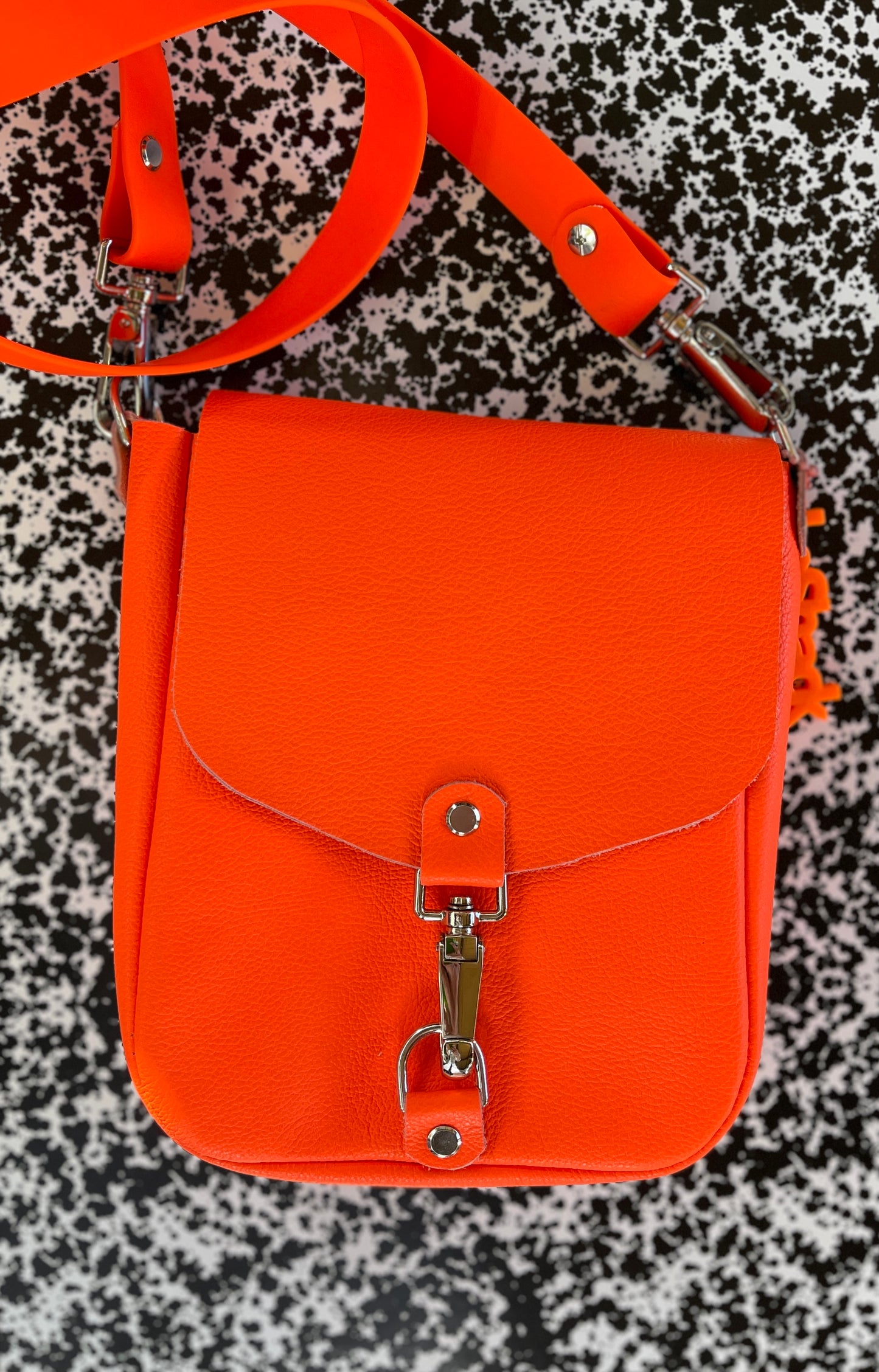 Neon Orange Flap Crossbody Bag