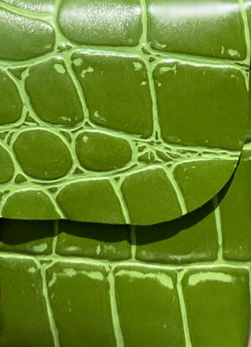 Green Jumbo Croc Embossed  Leather Small Crossbody Flap Messenger Bag