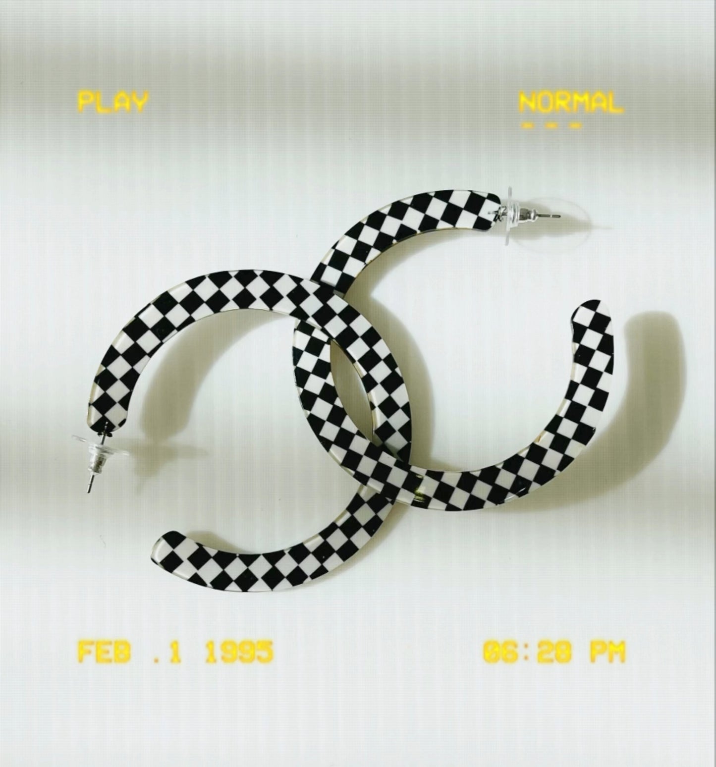 Fantastic Plastic Jumbo Checkerboard Hoop Earrings