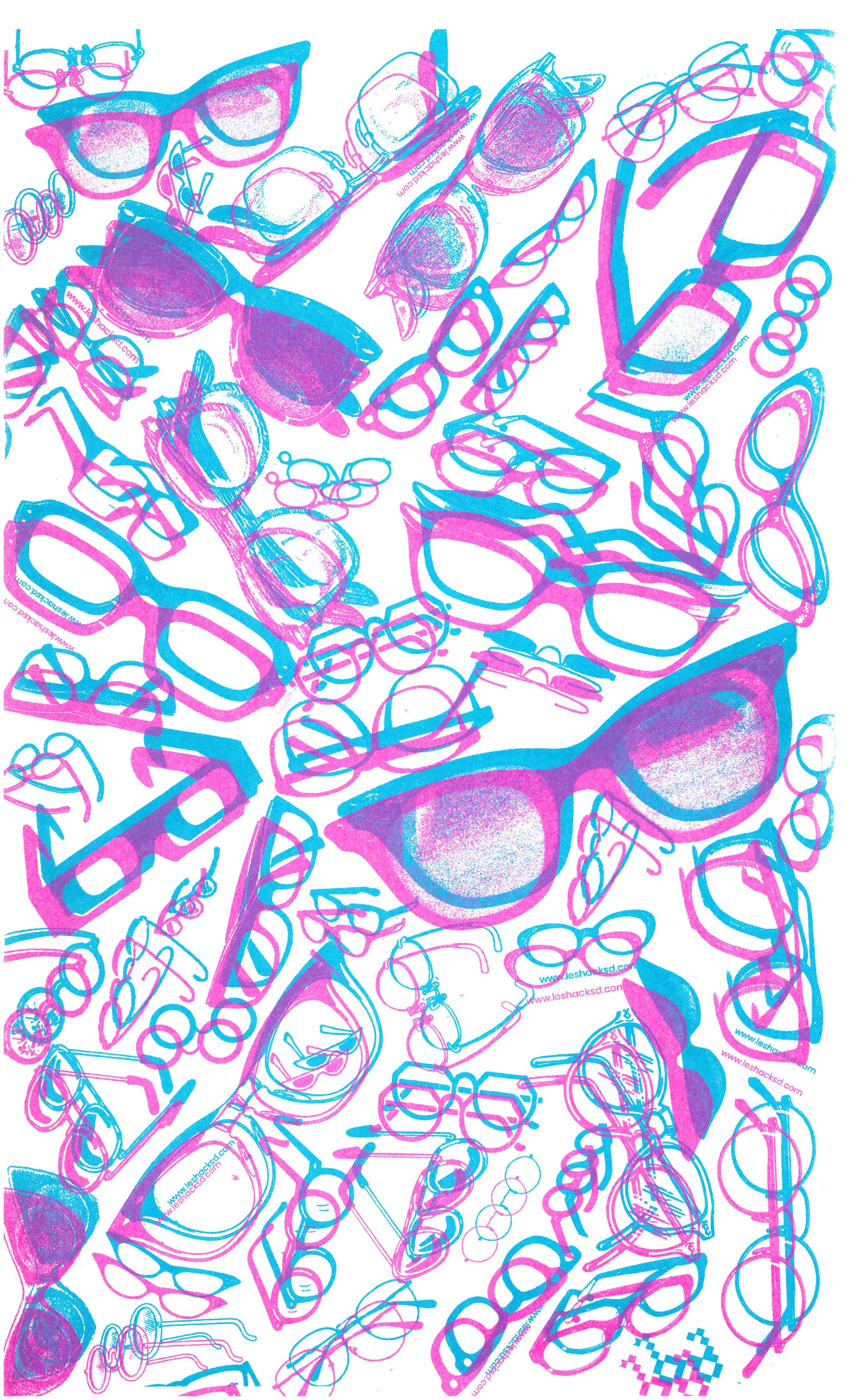 Colorful sunglasses and accessories pattern on a white background