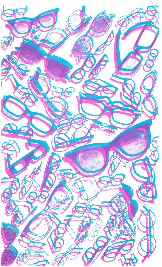 Colorful sunglasses and accessories pattern on a white background